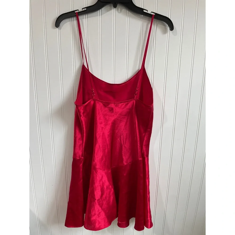 Victorias Secret Vintage 90s‎ Red Satin Chemise Ruffle Nightie Small 08-98